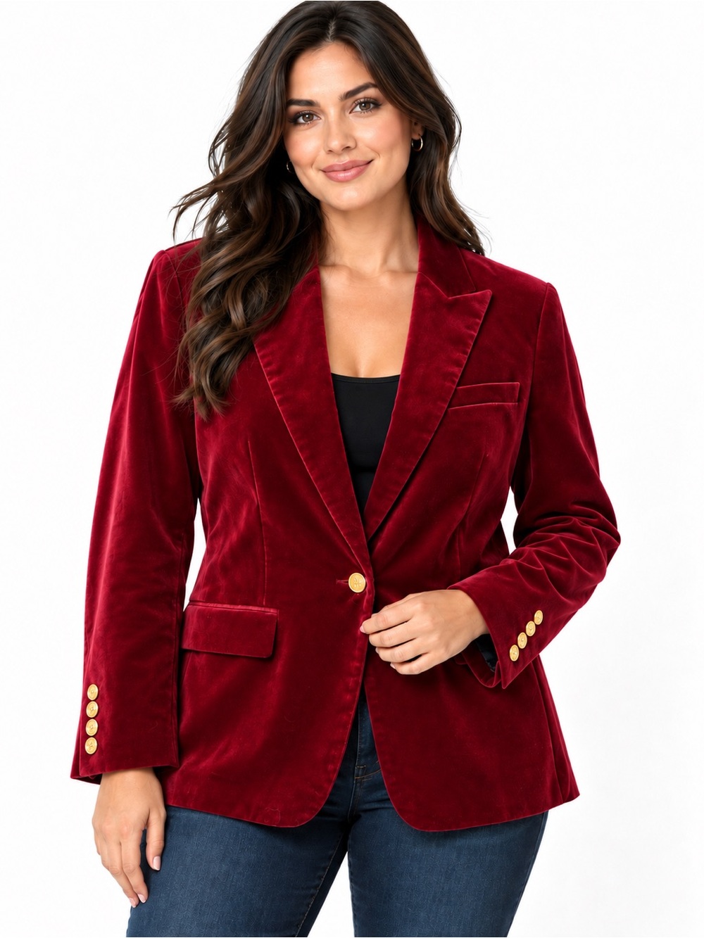 Lauren Ralph Lauren Women’s Size 14 Burgundy Velvet Blazer Gold Button Jacket